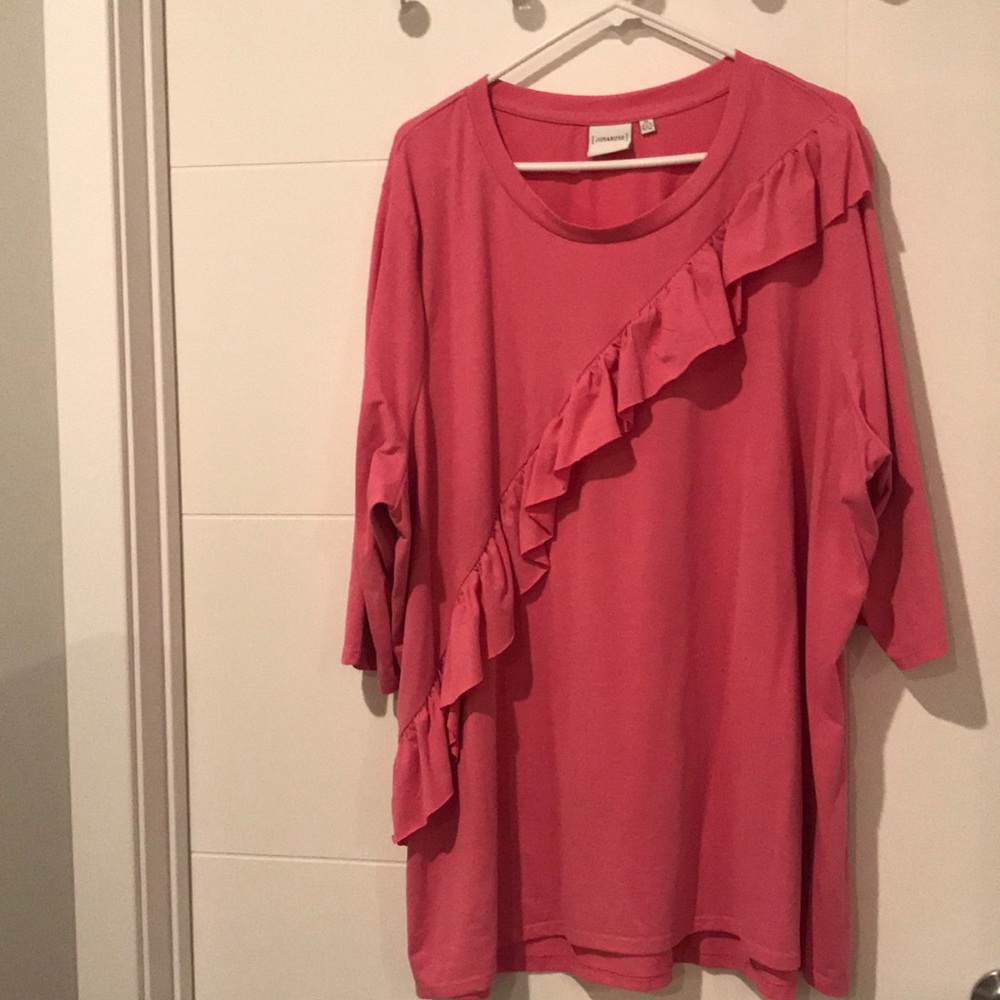 NWOT 3X Junarose Pink Ruffle 3/4 sleeve top